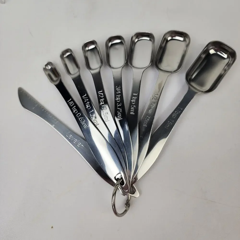 Spring Chef Stainless Steel Heavy Duty Measuring Spoons (8) w/ Leveler NWOTs